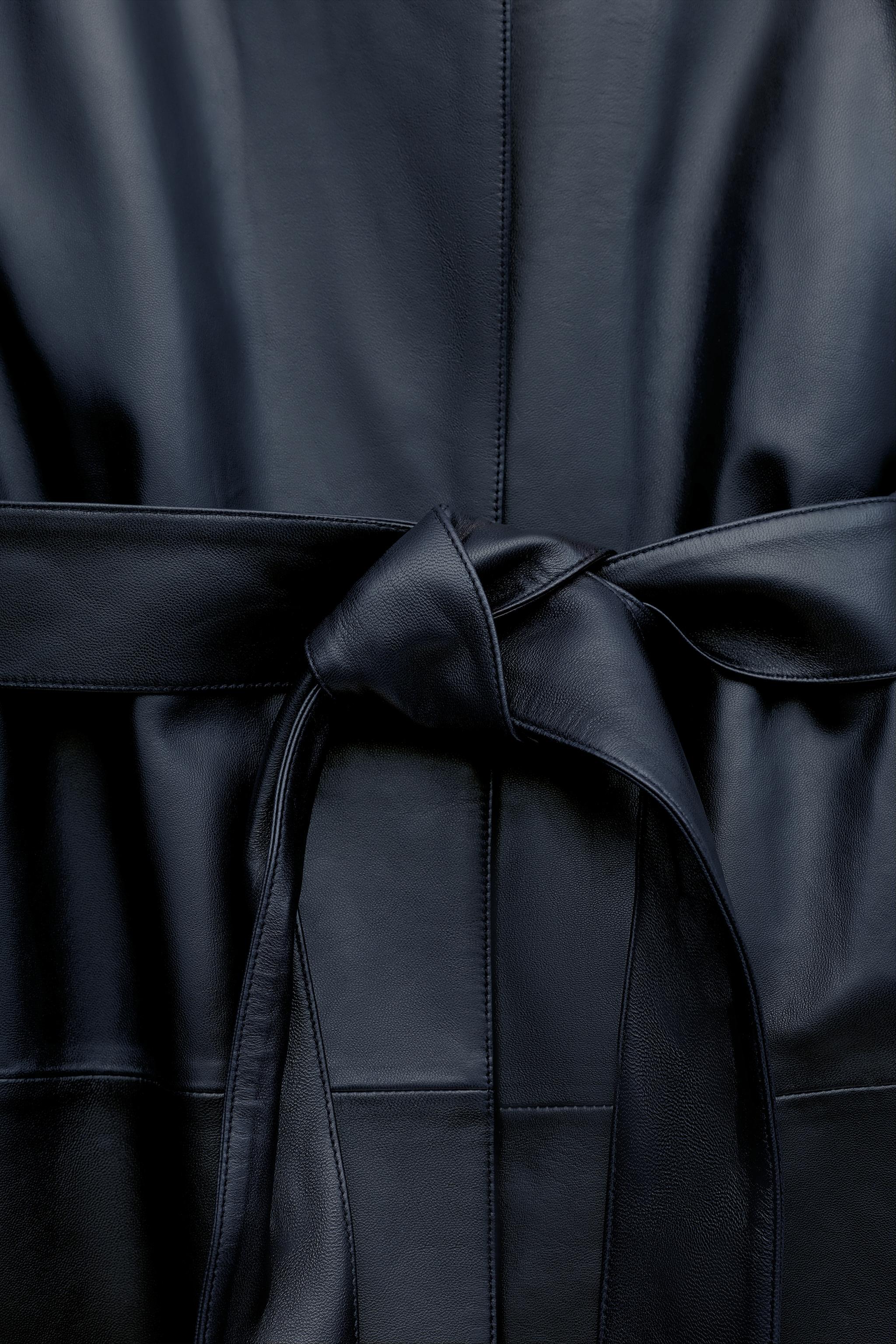 ZW COLLECTION 100% LEATHER BELTED LONG COAT